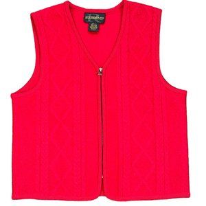 Women's Requirements Red Wool Cable Knit Zip Up Vest Size‎ Small